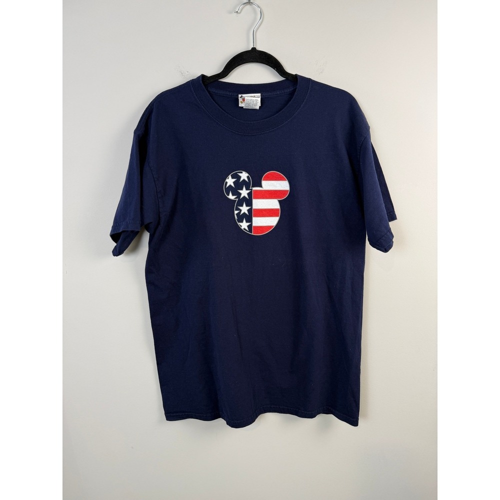 Disney Mickey Mouse American Flag Graphic Tee Large Navy USA Patriotic Shirt